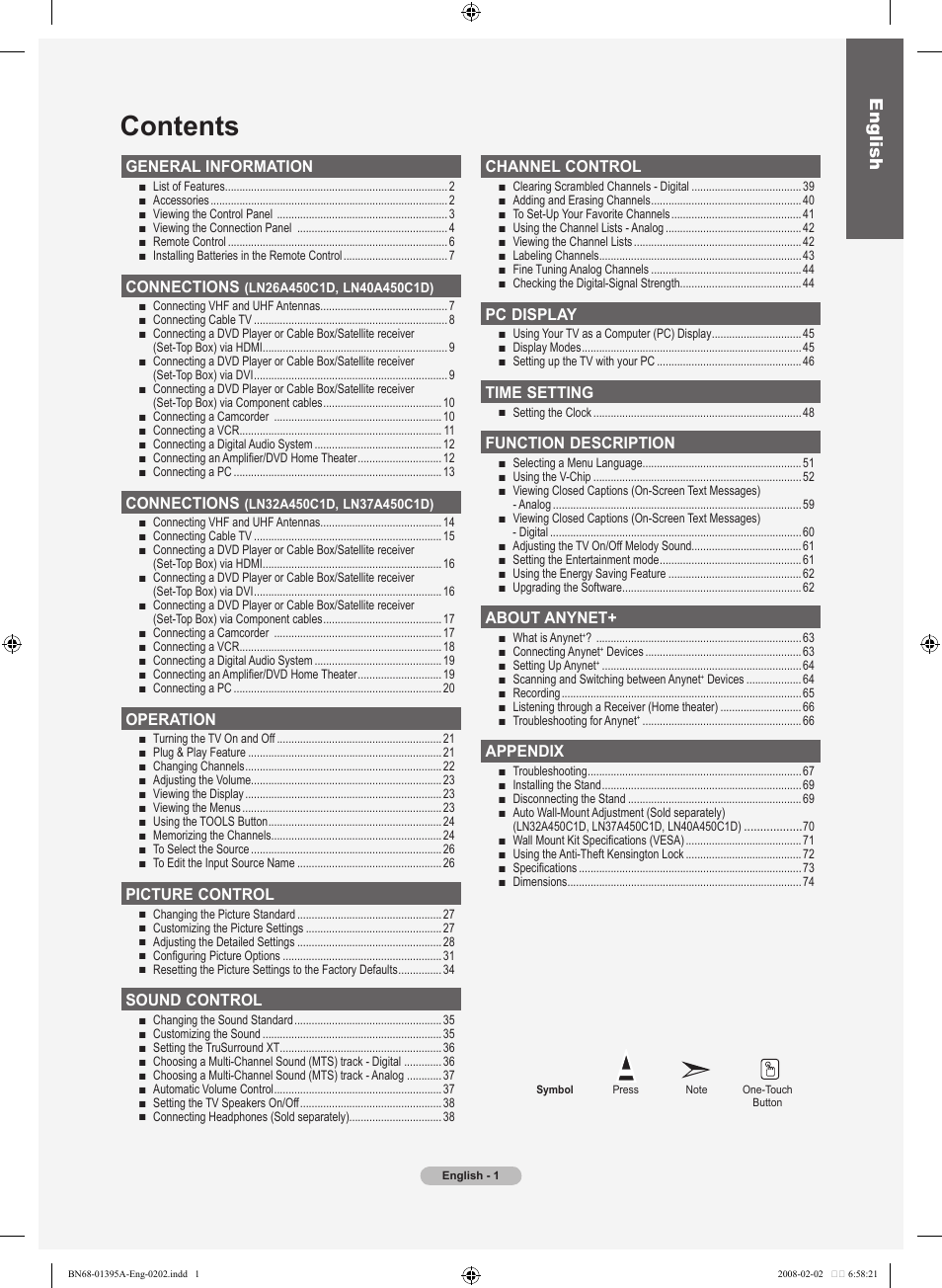 Samsung LN40A450C1DXZA User Manual | Page 3 / 157