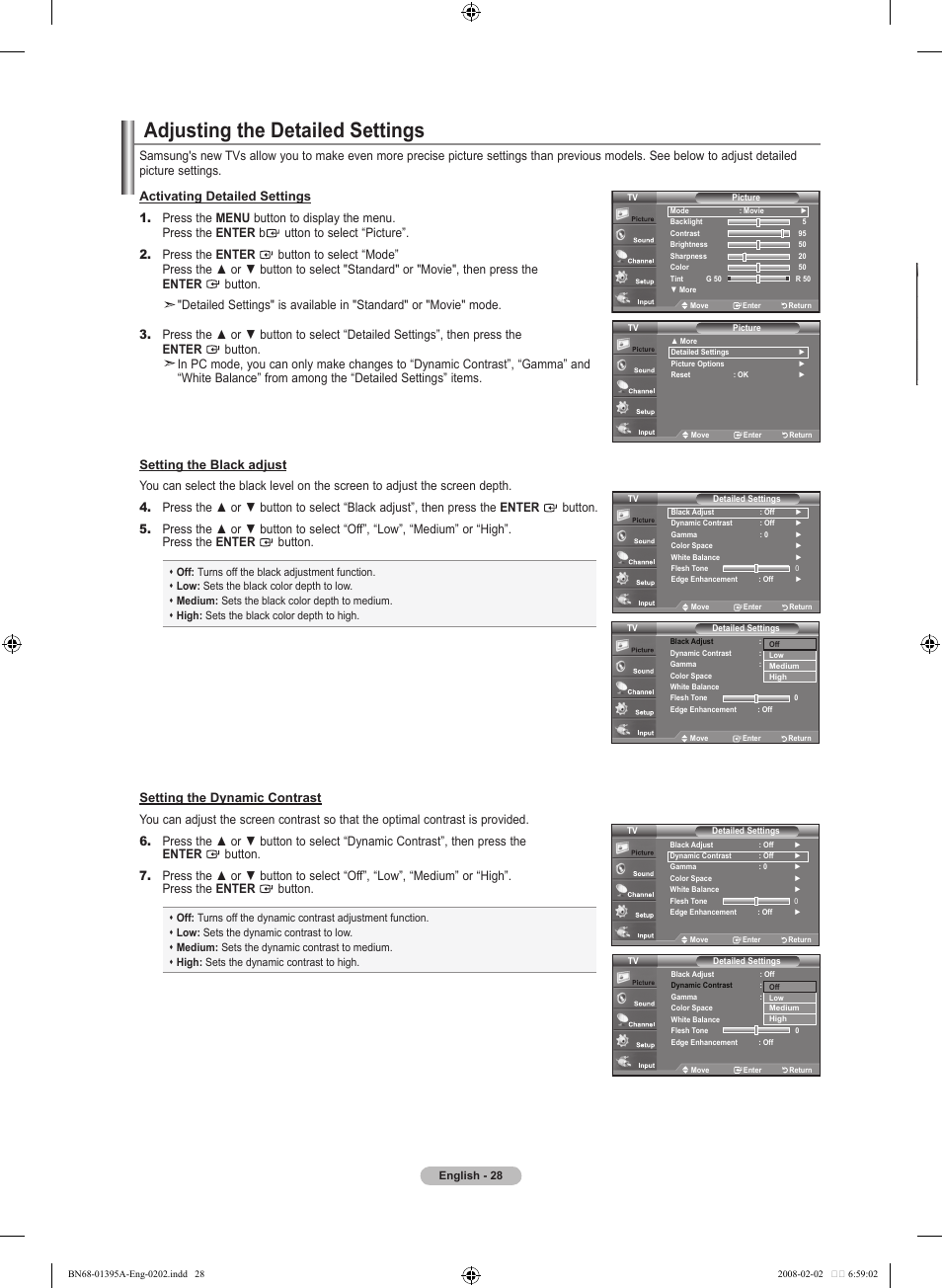 Adjusting the detailed settings | Samsung LN40A450C1DXZA User Manual | Page 30 / 157
