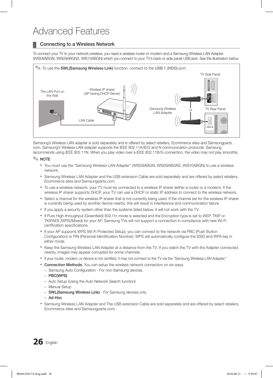 Advanced features | Samsung LN40C560J2FXZA User Manual | Page 26 / 59