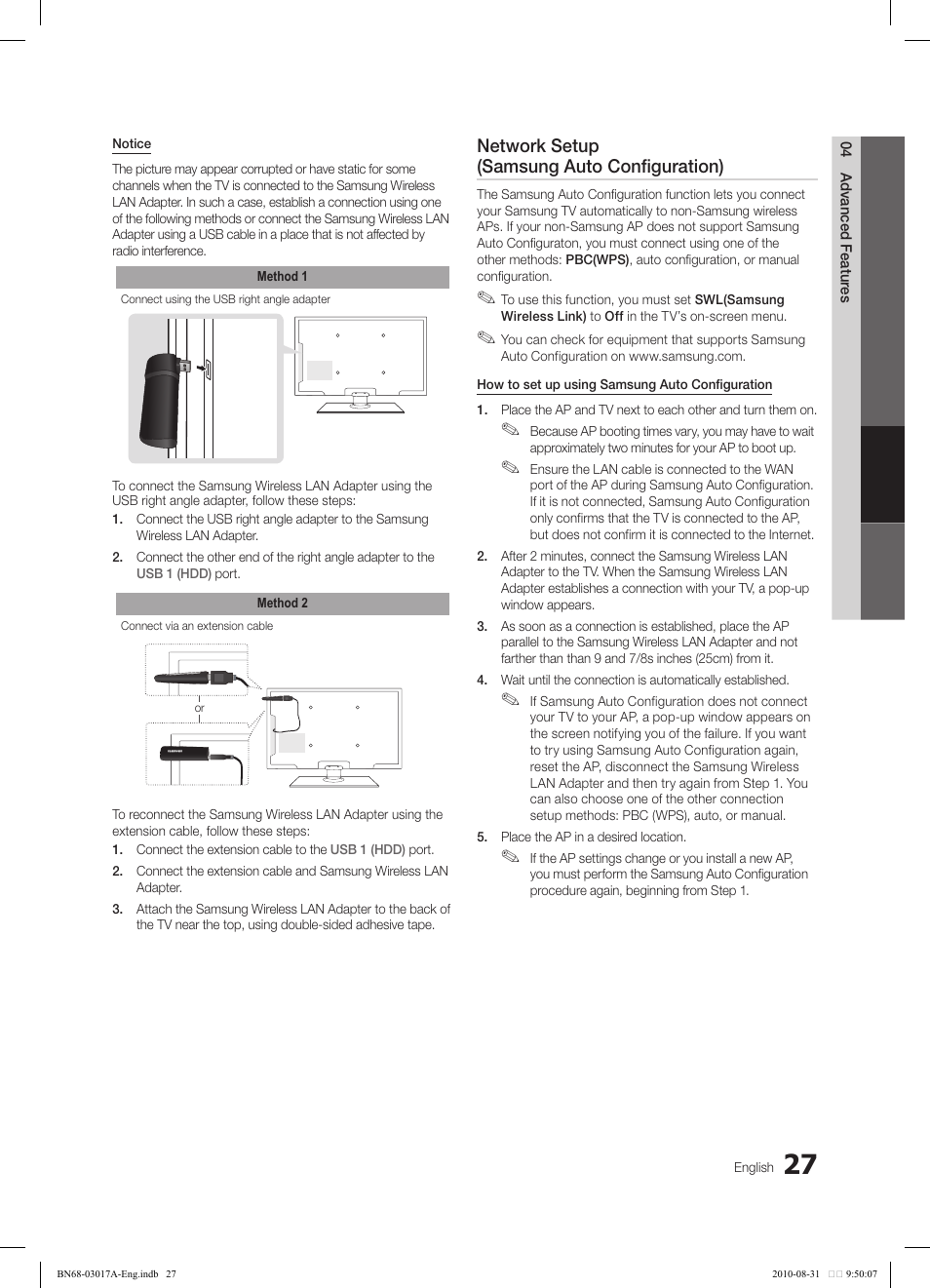 Network setup (samsung auto configuration) | Samsung LN40C560J2FXZA User Manual | Page 27 / 59