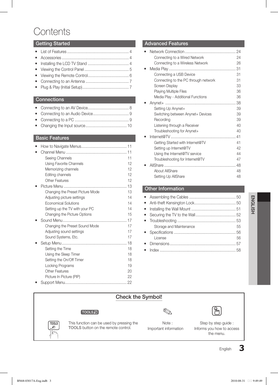 Samsung LN40C560J2FXZA User Manual | Page 3 / 59