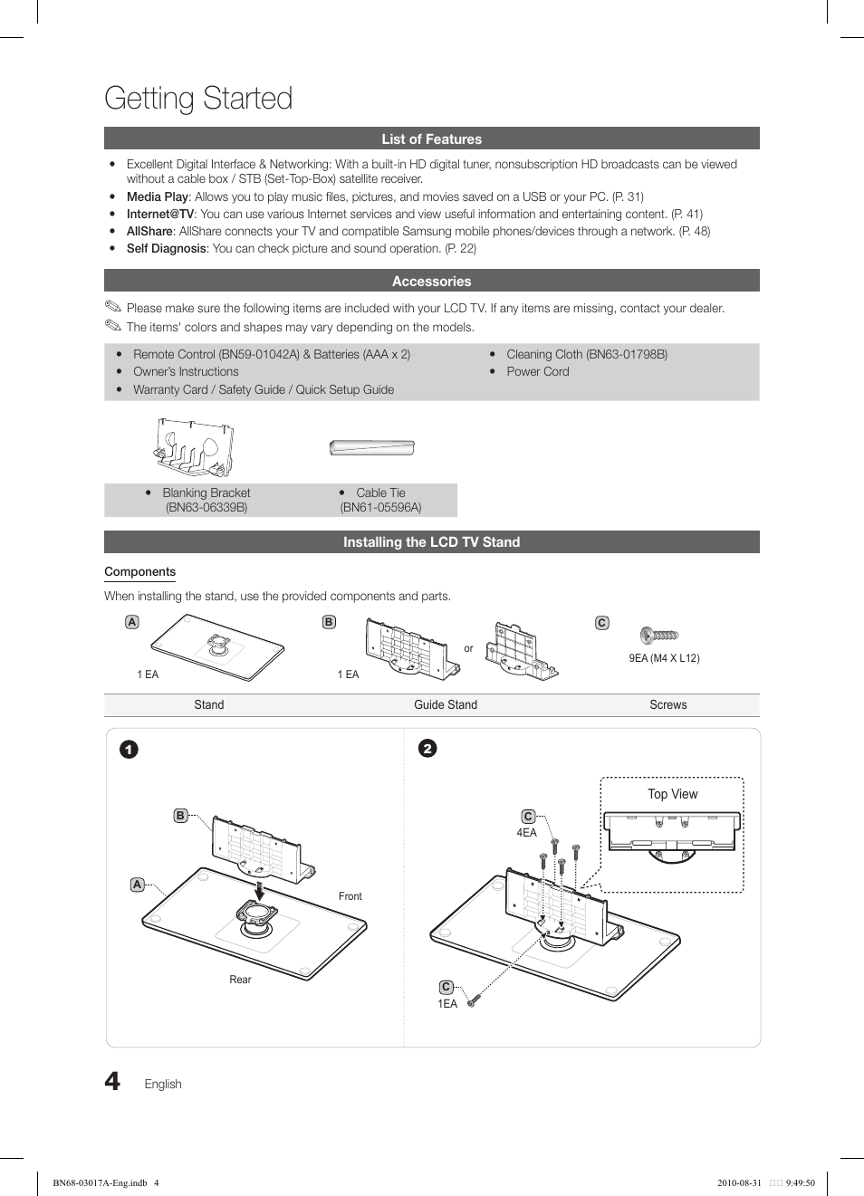Getting started | Samsung LN40C560J2FXZA User Manual | Page 4 / 59
