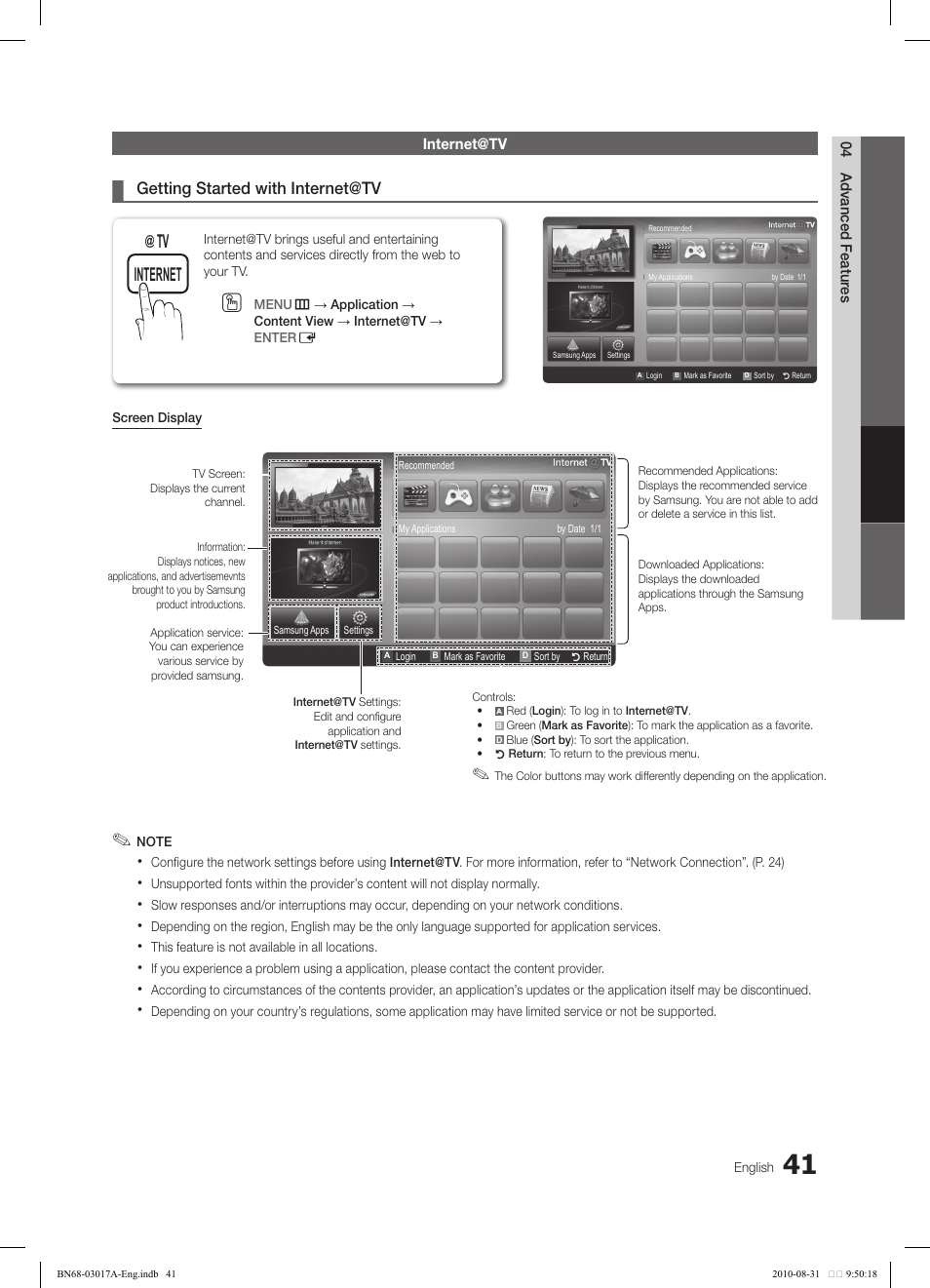 Yahoo ch list, Tv internet | Samsung LN40C560J2FXZA User Manual | Page 41 / 59