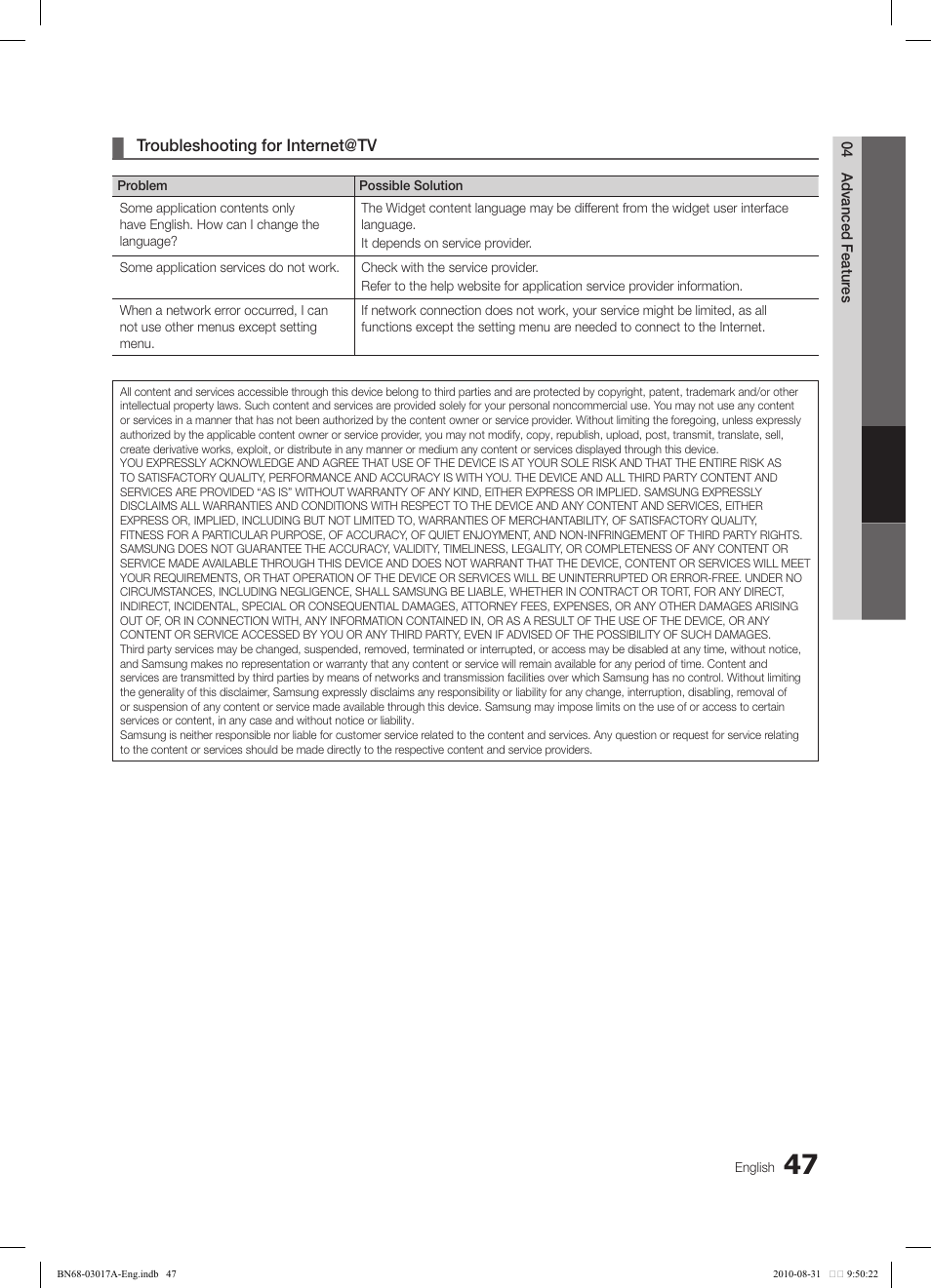 Samsung LN40C560J2FXZA User Manual | Page 47 / 59