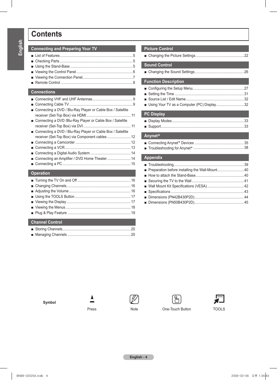Samsung PN42B430P2DXZA User Manual | Page 4 / 90
