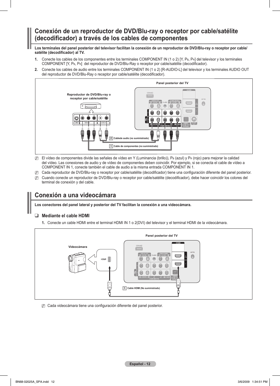 Conexión a una videocámara, Mediante el cable hdmi | Samsung PN42B430P2DXZA User Manual | Page 56 / 90
