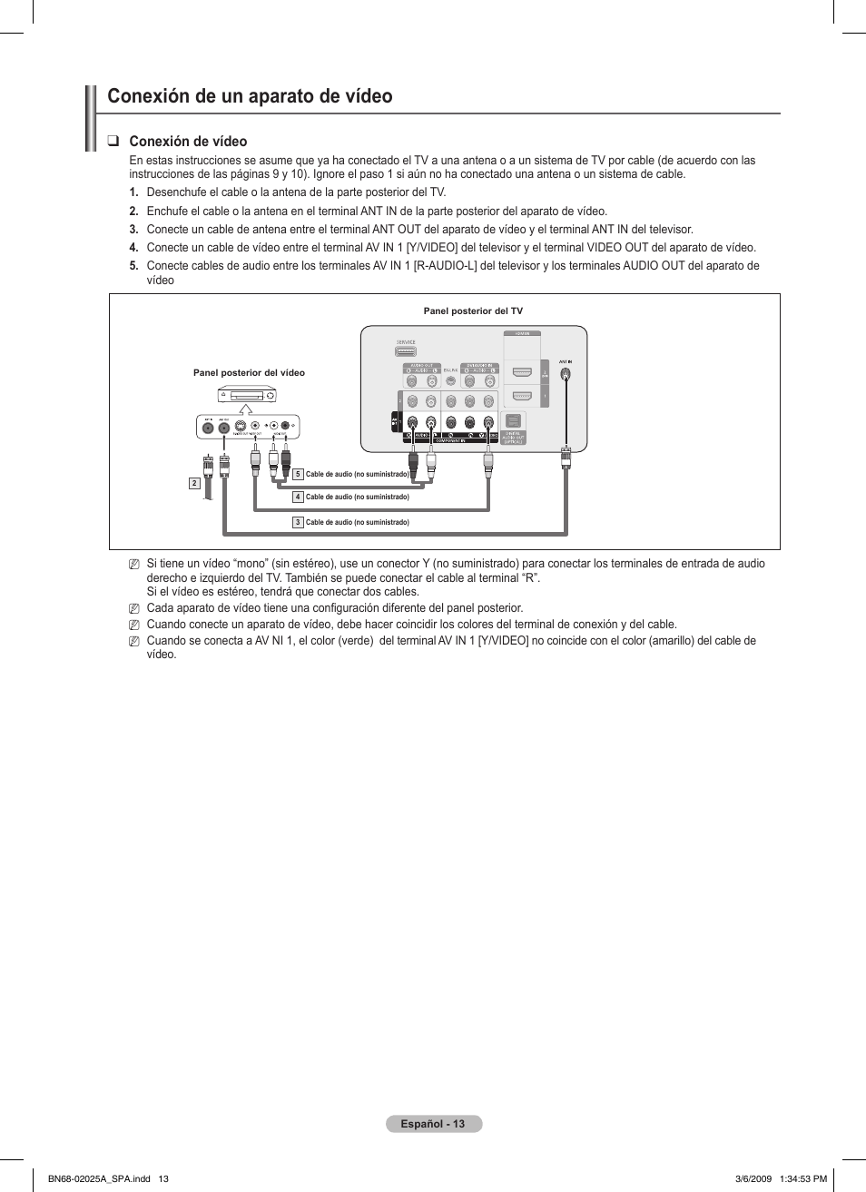 Conexión de un aparato de vídeo, Conexión de vídeo | Samsung PN42B430P2DXZA User Manual | Page 57 / 90
