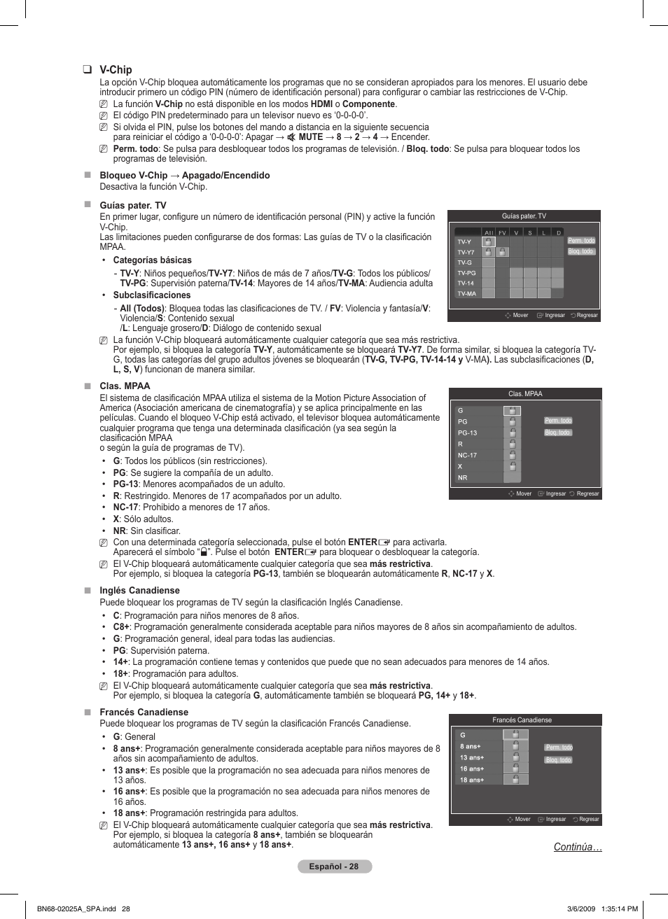 V-chip | Samsung PN42B430P2DXZA User Manual | Page 72 / 90