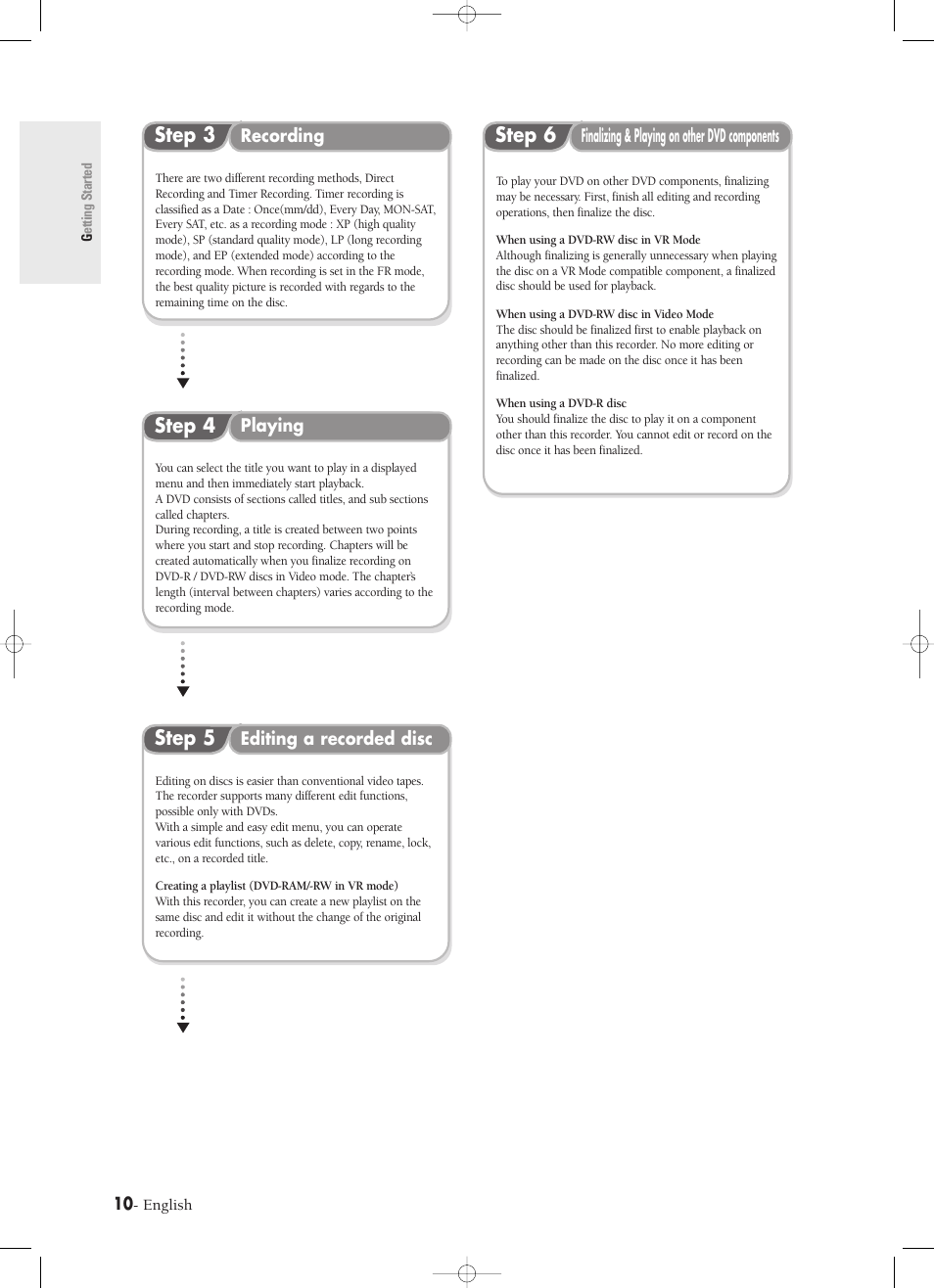 Step 3, Step 4, Step 6 | Step 5 | Samsung DVD-R120-XAX User Manual | Page 10 / 98