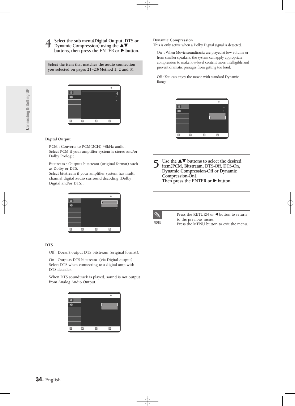 English, Connecting & setting up, Digital output | Samsung DVD-R120-XAX User Manual | Page 34 / 98