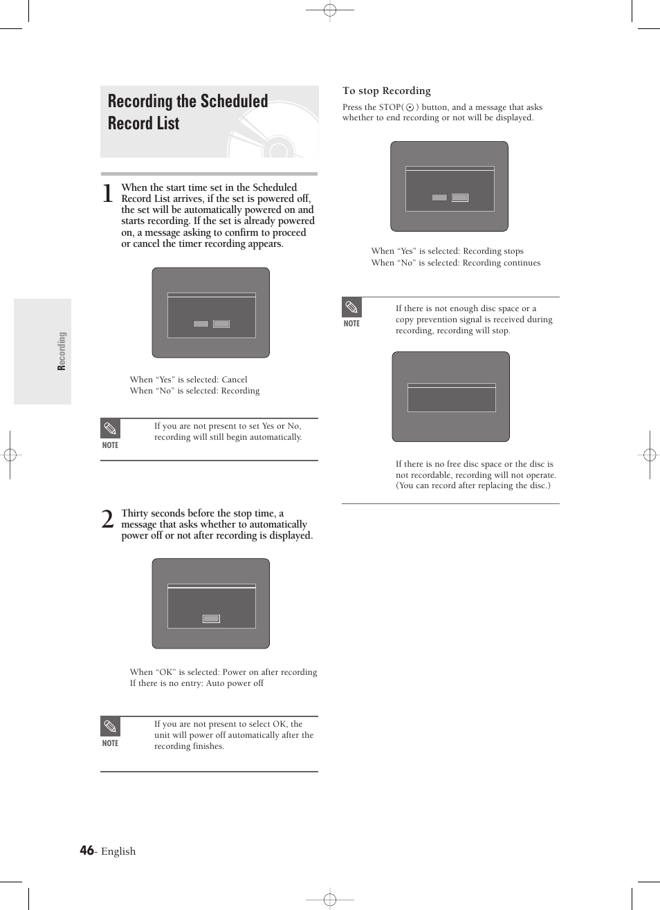 Recording the scheduled record list, English | Samsung DVD-R120-XAX User Manual | Page 46 / 98