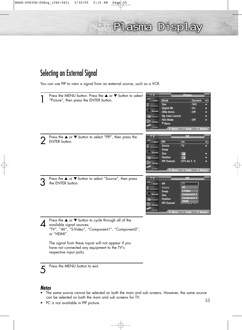 Selecting an external signal | Samsung HPR4262X-XAA User Manual | Page 55 / 144