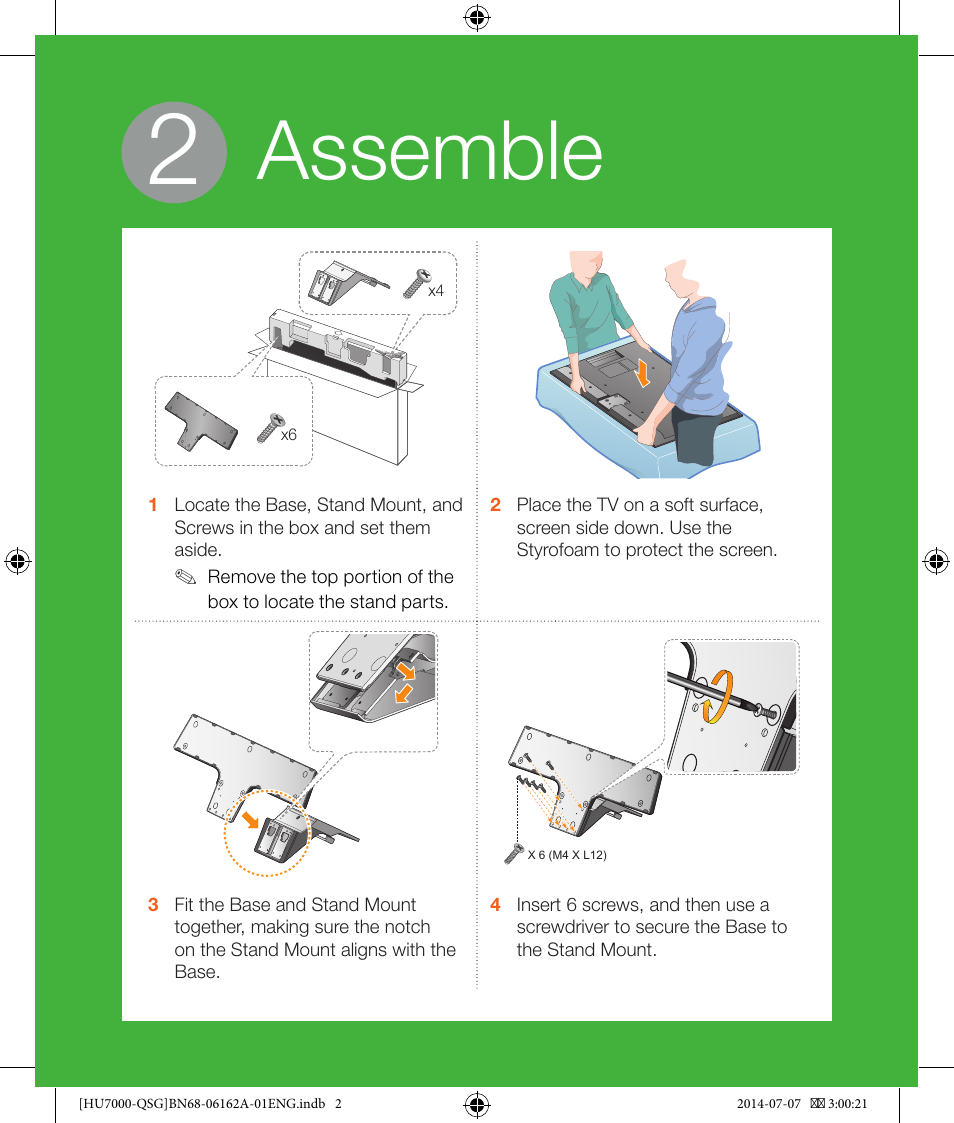 Assemble | Samsung UN50HU6950FXZA User Manual | Page 2 / 12