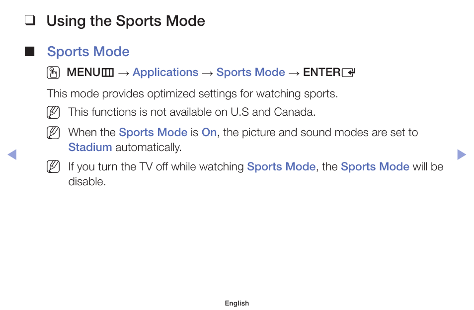 Using the sports mode, Sports mode o | Samsung PN51F5300AFXZA User Manual | Page 128 / 157