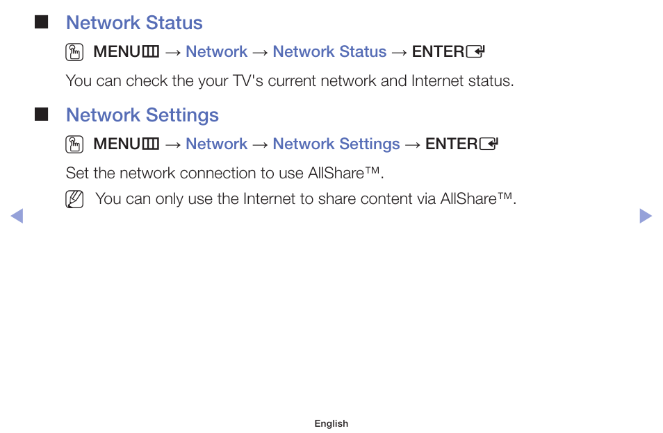 Network status o, Network settings o | Samsung PN51F5300AFXZA User Manual | Page 134 / 157