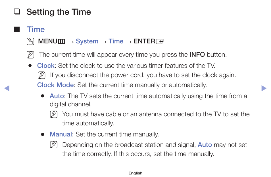 Setting the time | Samsung PN51F5300AFXZA User Manual | Page 71 / 157