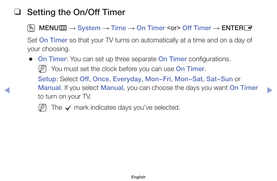 Setting the on/off timer | Samsung PN51F5300AFXZA User Manual | Page 74 / 157