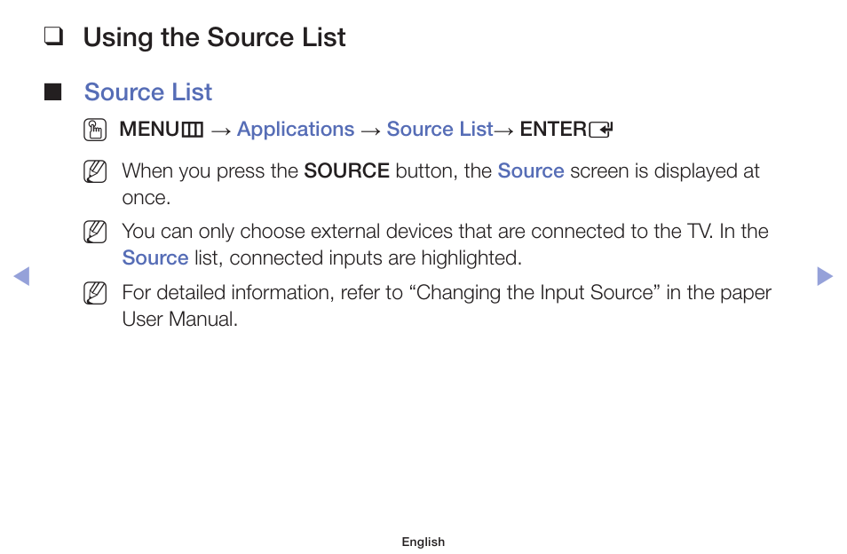 Advanced features, Using the source list | Samsung PN51F5300AFXZA User Manual | Page 90 / 157