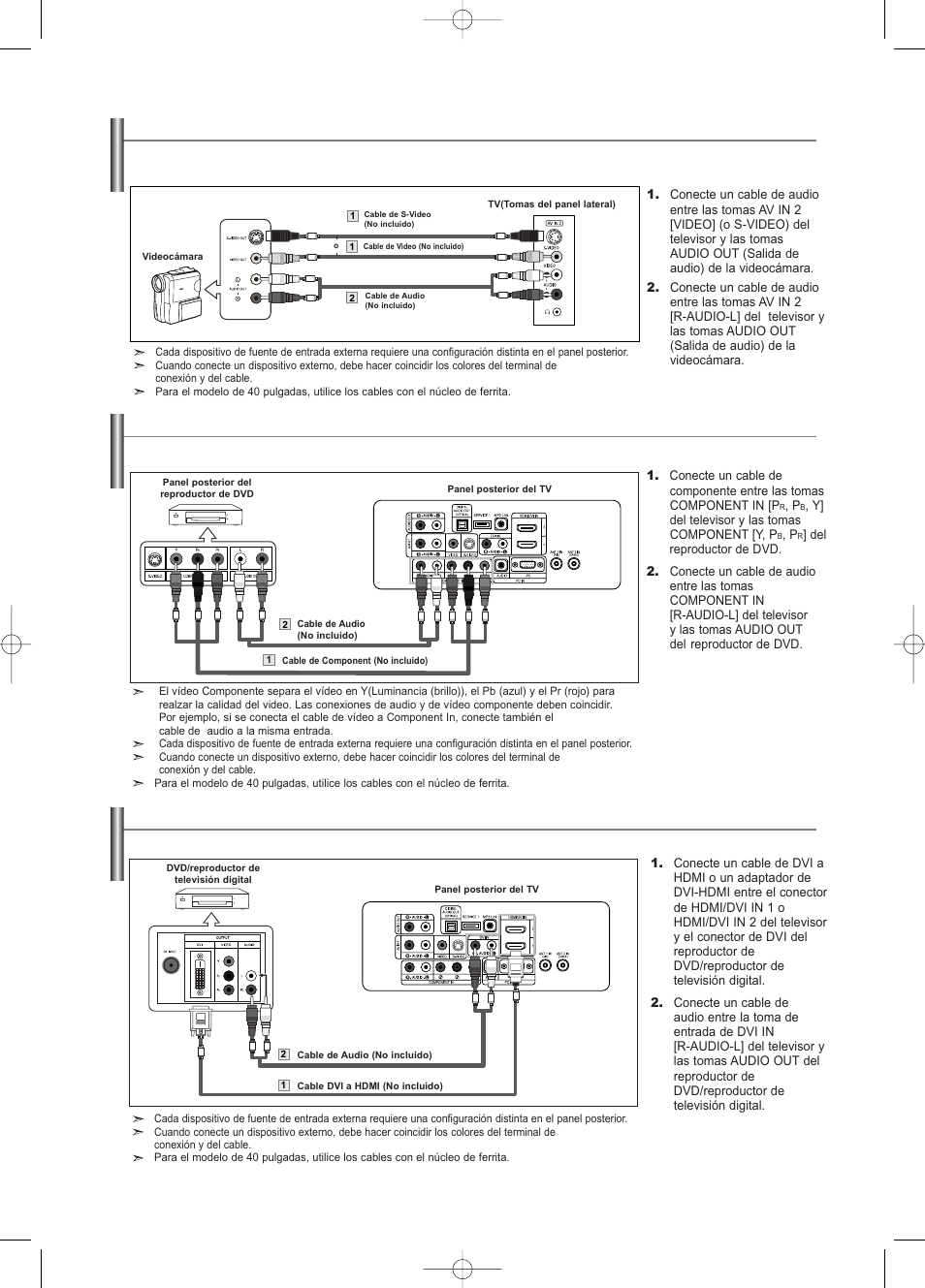 Conexión de una videocámara, Conexión de un reproductor de dvd | Samsung LNS3252DX-XAA User Manual | Page 135 / 186