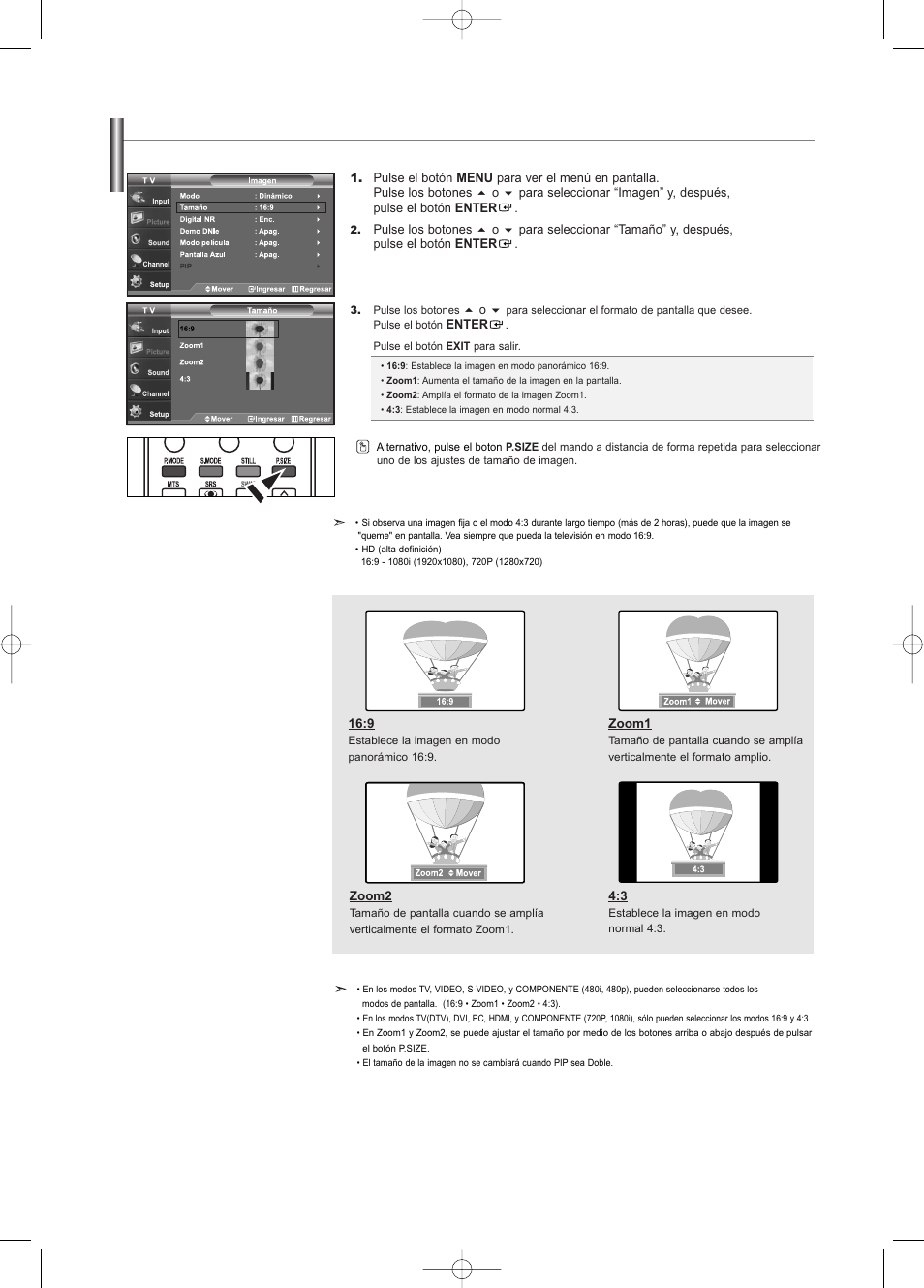 Cambio del tamaño de la pantalla | Samsung LNS3252DX-XAA User Manual | Page 150 / 186