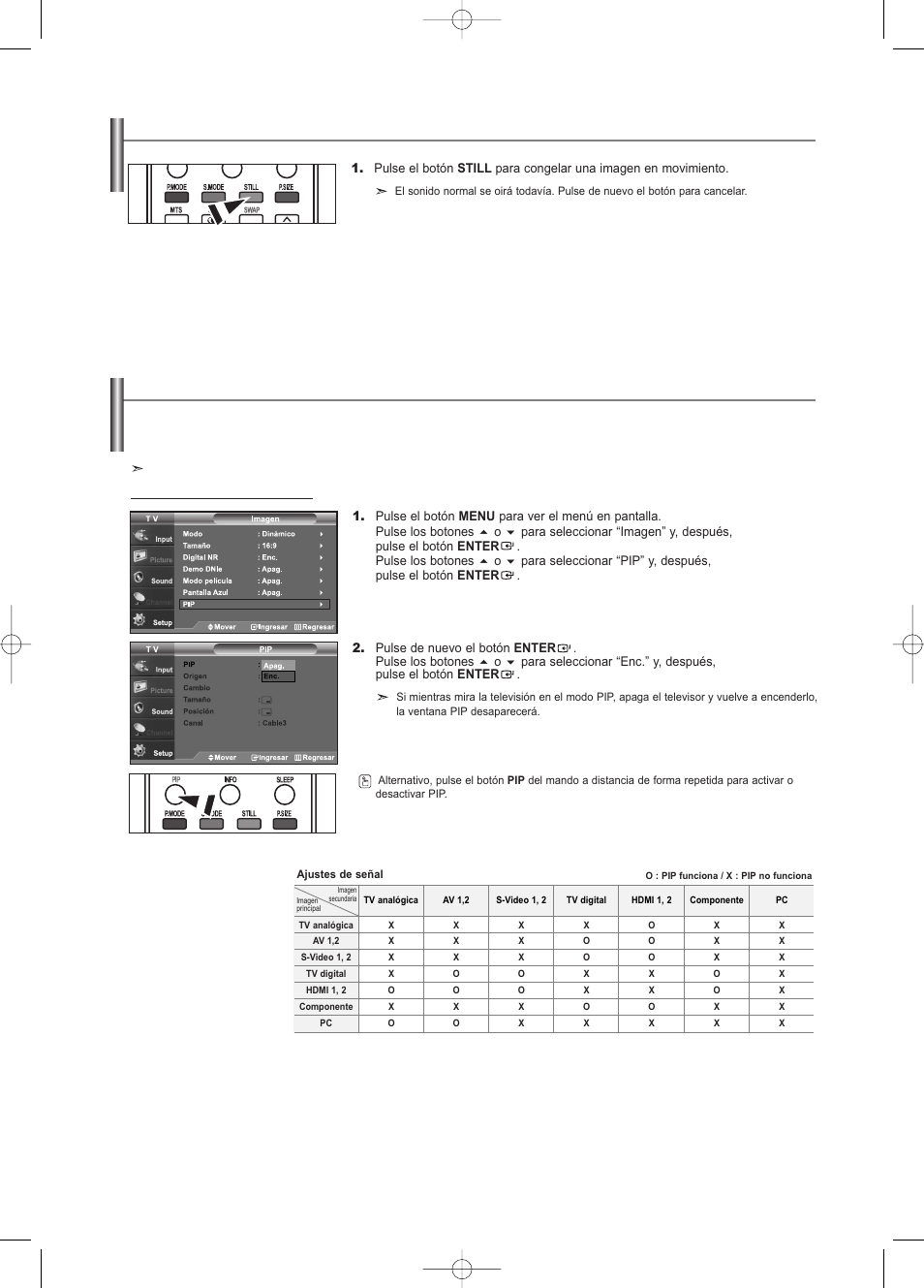 Congelación de la imagen, Visualización imagen en imagen | Samsung LNS3252DX-XAA User Manual | Page 151 / 186