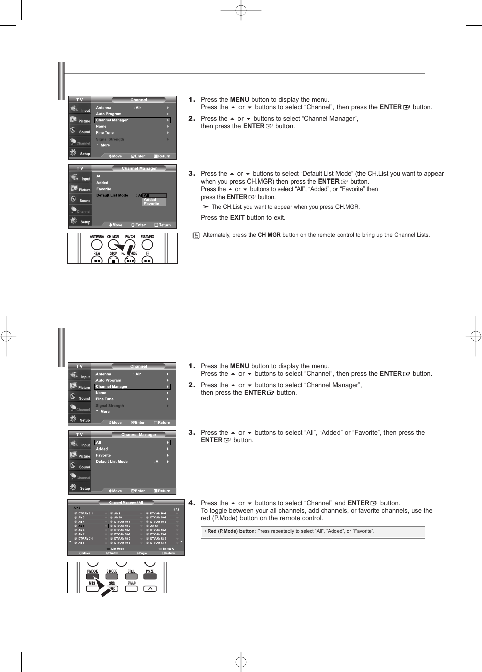 Using the channel lists, Viewing the channel lists | Samsung LNS3252DX-XAA User Manual | Page 36 / 186