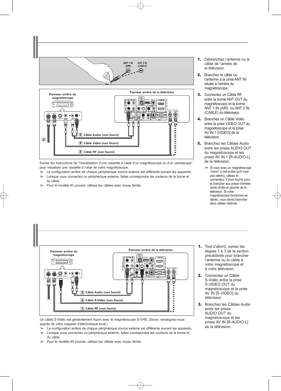 Branchement d’un magnétoscope, Branchement d’un magnétoscope s-vhs | Samsung LNS3252DX-XAA User Manual | Page 73 / 186