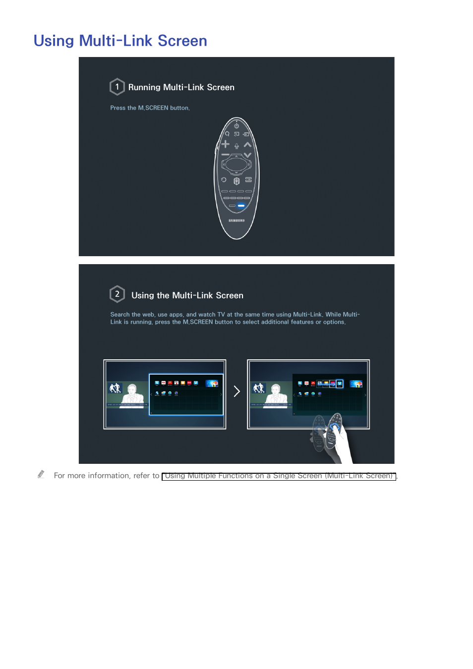 Using multi-link screen | Samsung UN78HU9000FXZA User Manual | Page 13 / 244