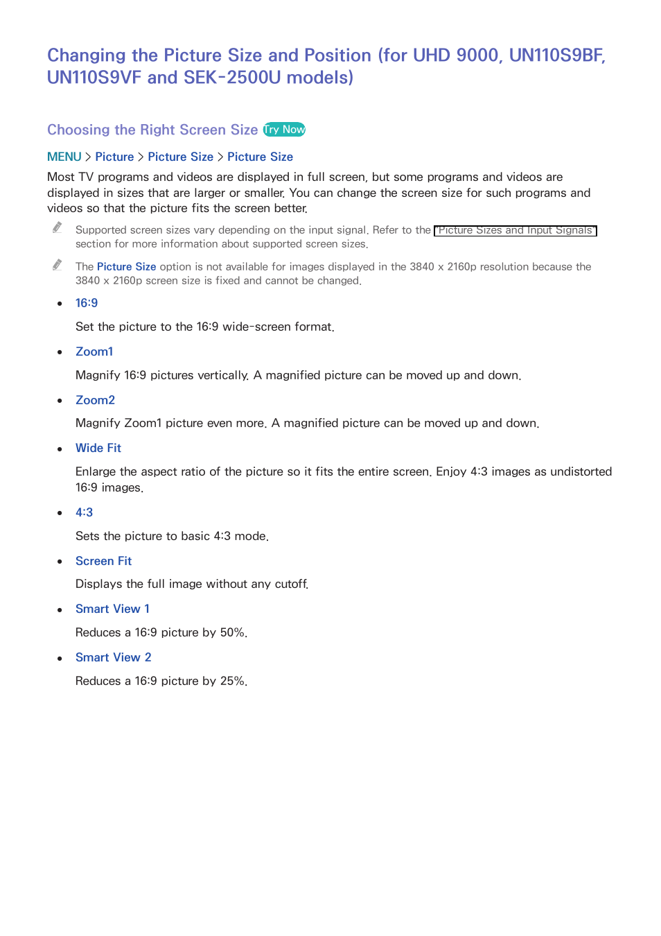 Un110s9bf, un110s9vf and sek-2500u models), Choosing the right screen size | Samsung UN78HU9000FXZA User Manual | Page 173 / 244