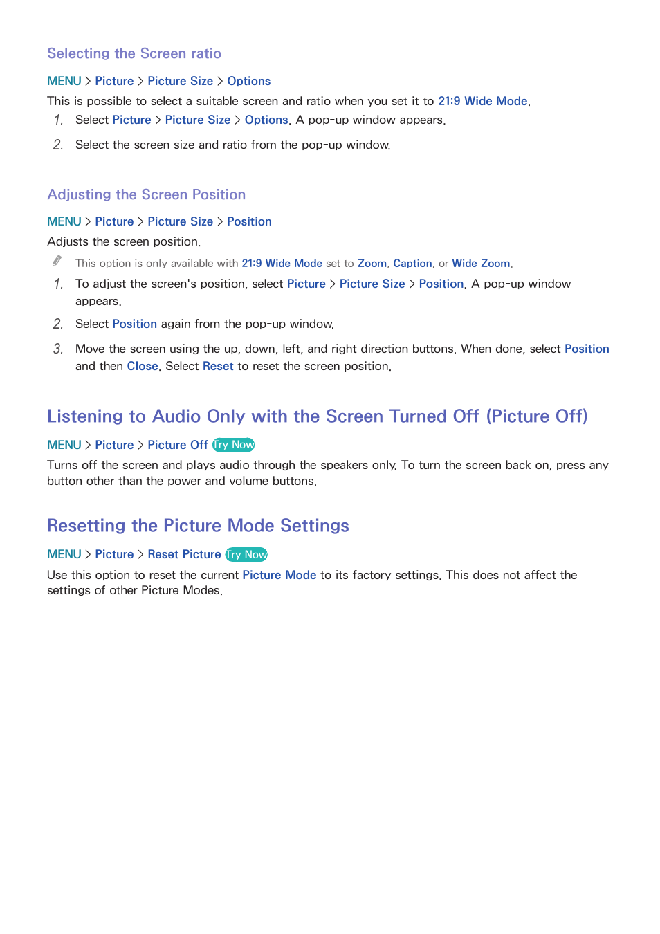 Picture off), 169 resetting the picture mode settings, Resetting the picture mode settings | Samsung UN78HU9000FXZA User Manual | Page 175 / 244