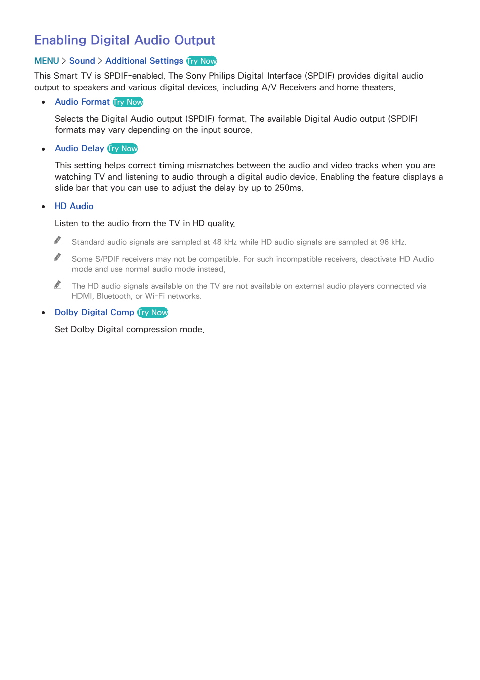 176 enabling digital audio output, Enabling digital audio output | Samsung UN78HU9000FXZA User Manual | Page 182 / 244