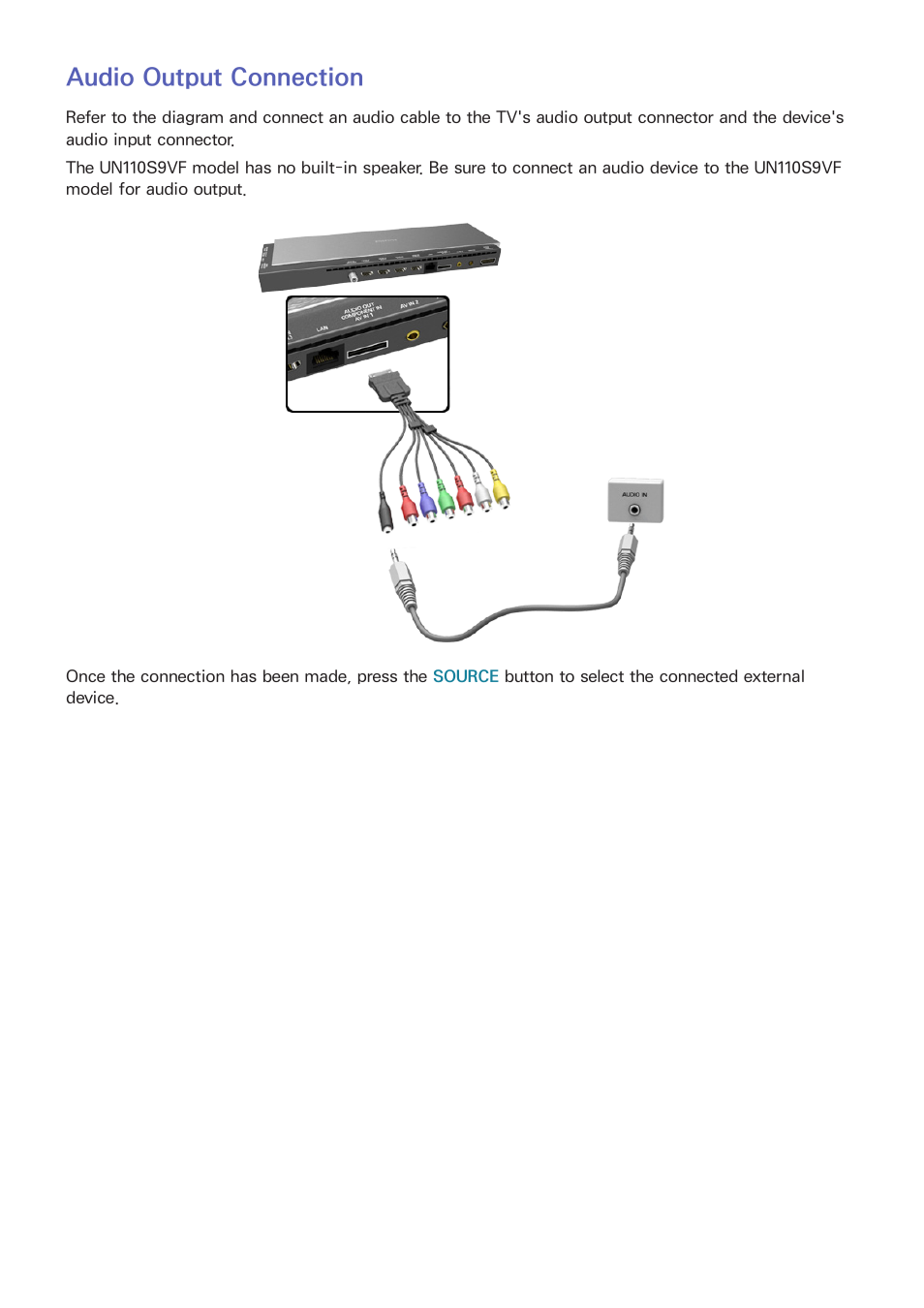 Audio output connection | Samsung UN78HU9000FXZA User Manual | Page 20 / 244