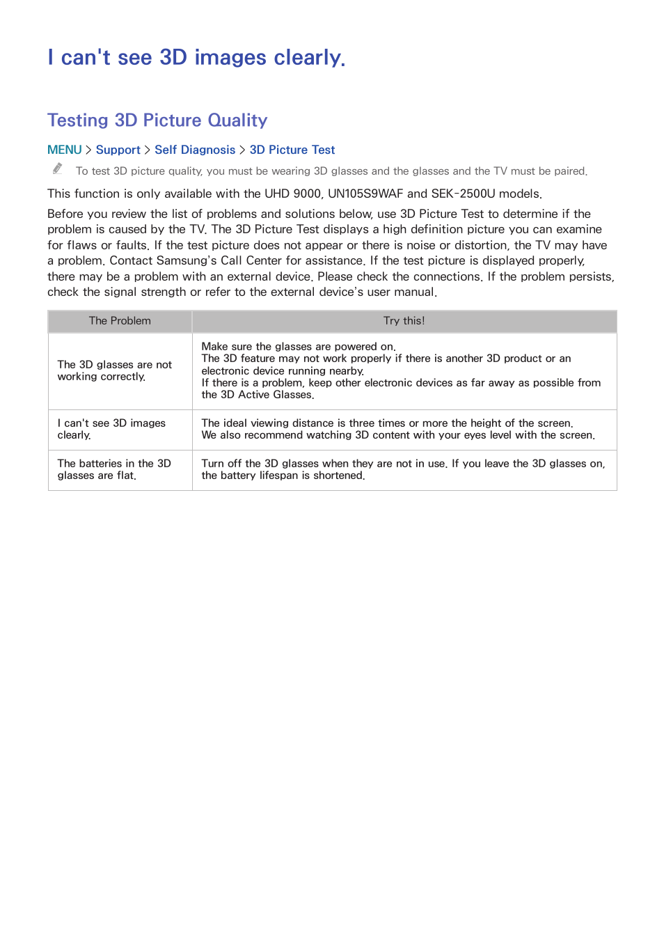 I can't see 3d images clearly, 202 testing 3d picture quality, Testing 3d picture quality | Samsung UN78HU9000FXZA User Manual | Page 208 / 244