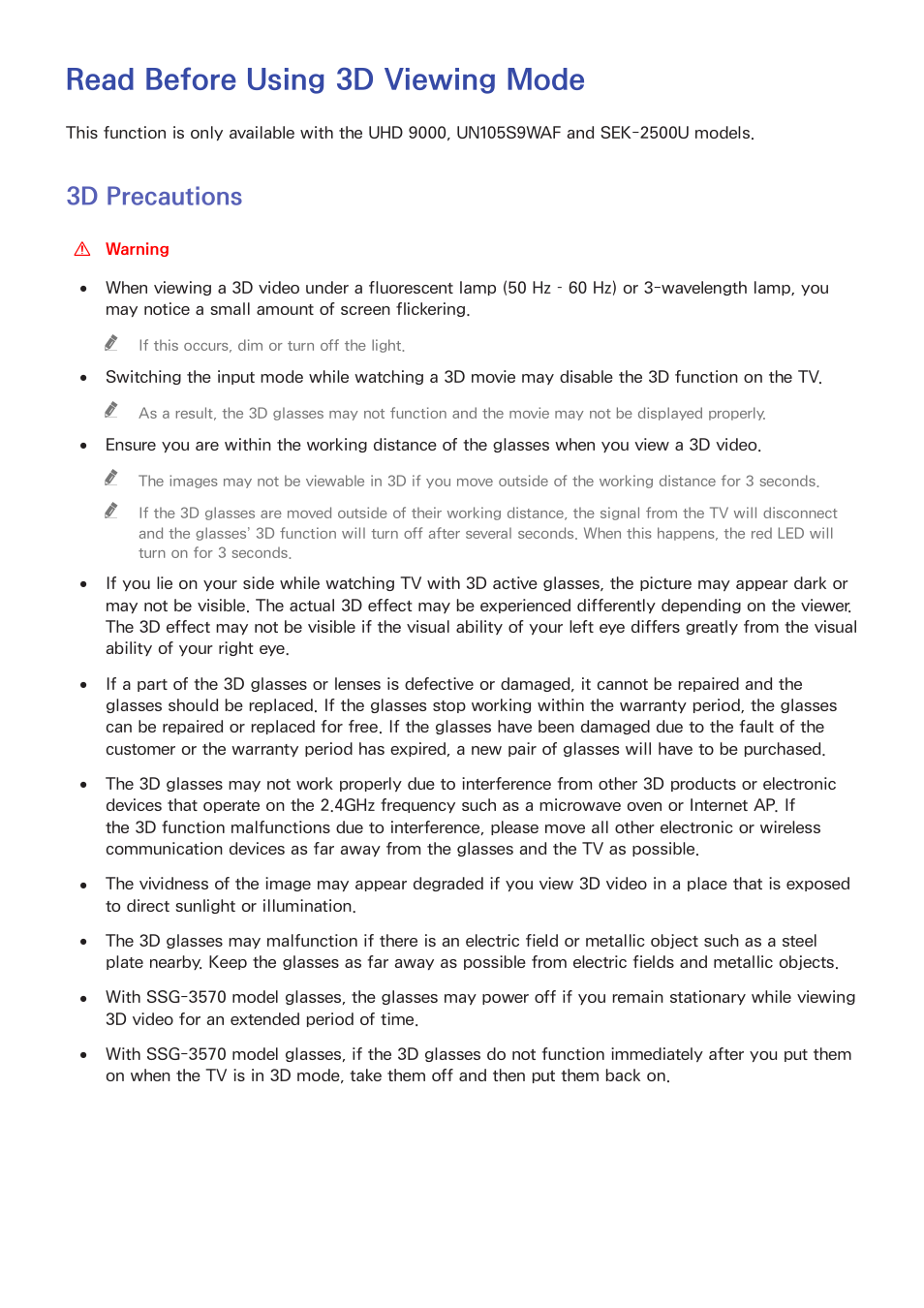 Read before using 3d viewing mode, 211 3d precautions, 3d precautions | Samsung UN78HU9000FXZA User Manual | Page 217 / 244
