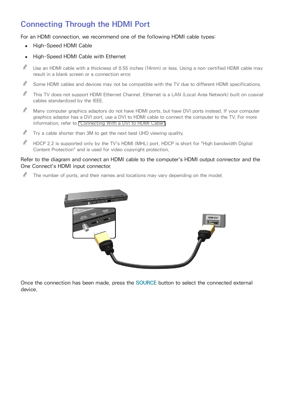 Connecting through the hdmi port | Samsung UN78HU9000FXZA User Manual | Page 22 / 244