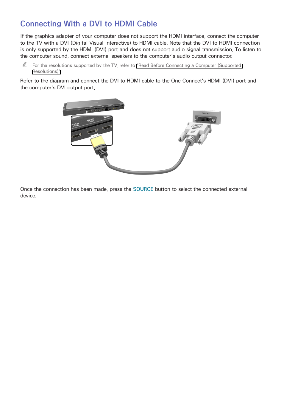 Connecting with a dvi to hdmi cable | Samsung UN78HU9000FXZA User Manual | Page 23 / 244