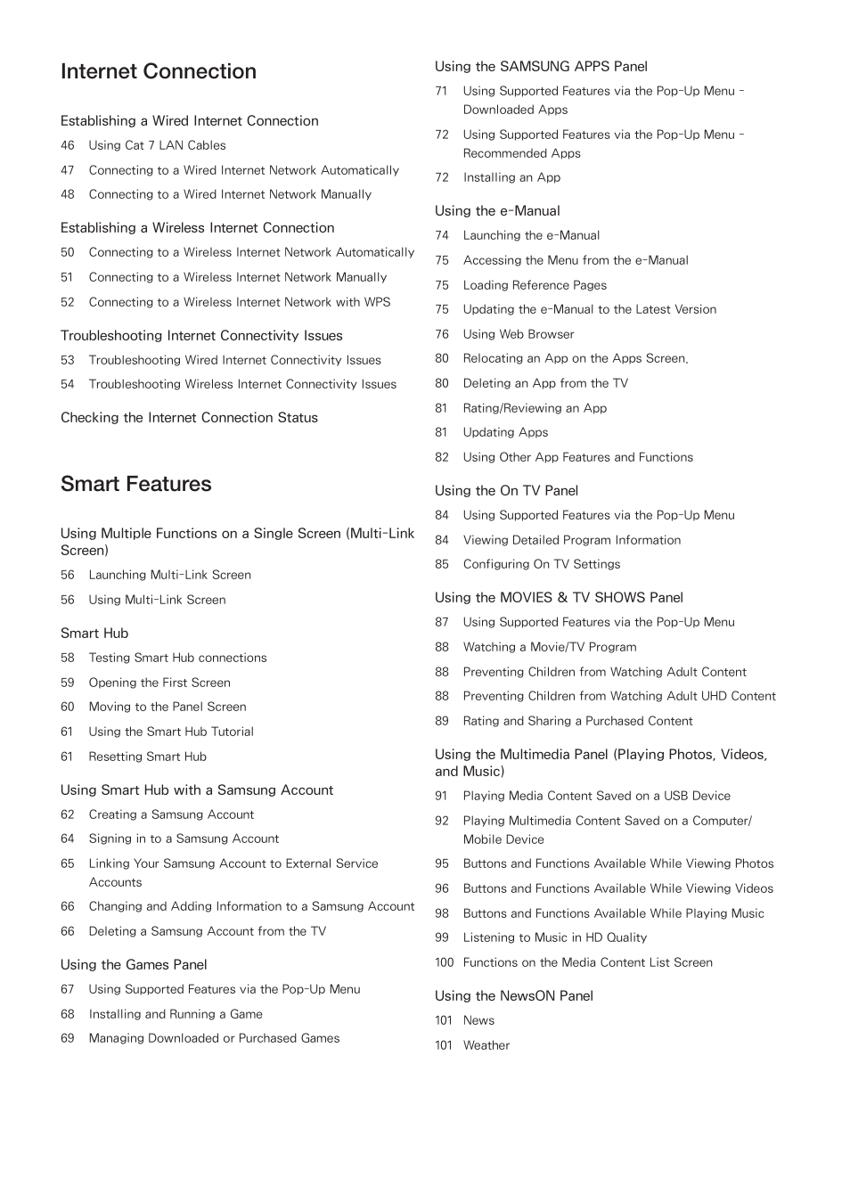Internet connection, Smart features | Samsung UN78HU9000FXZA User Manual | Page 3 / 244
