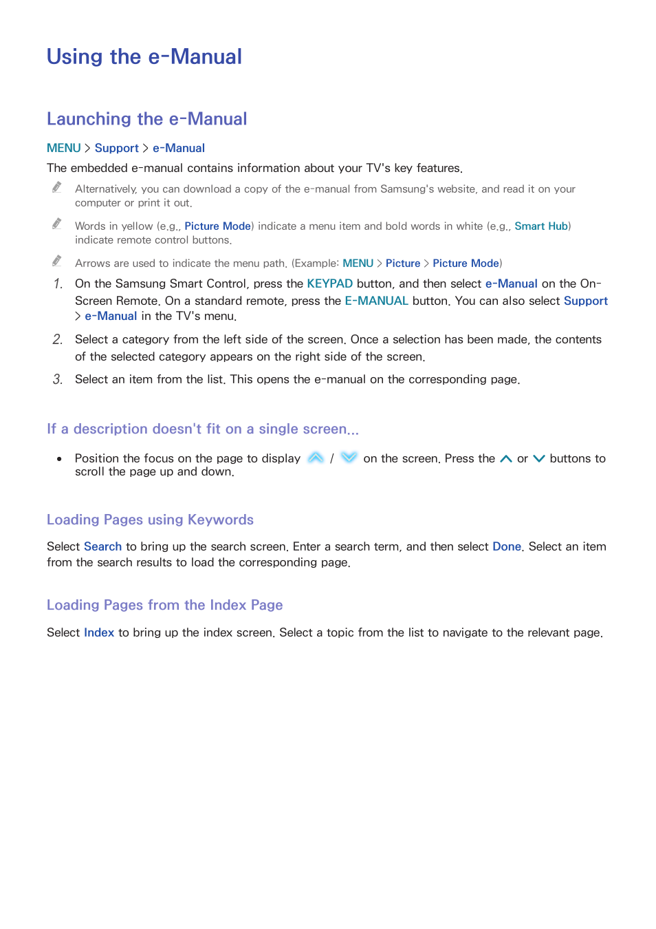 Using the e-manual, 74 launching the e-manual, Launching the e-manual | Samsung UN78HU9000FXZA User Manual | Page 80 / 244