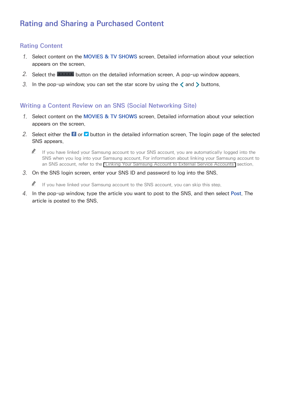 89 rating and sharing a purchased content, Rating and sharing a purchased content | Samsung UN78HU9000FXZA User Manual | Page 95 / 244