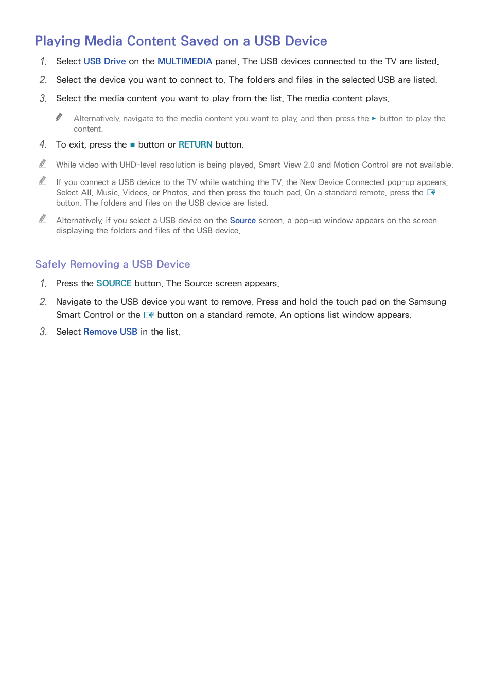 Playing media content saved on a usb device | Samsung UN78HU9000FXZA User Manual | Page 97 / 244