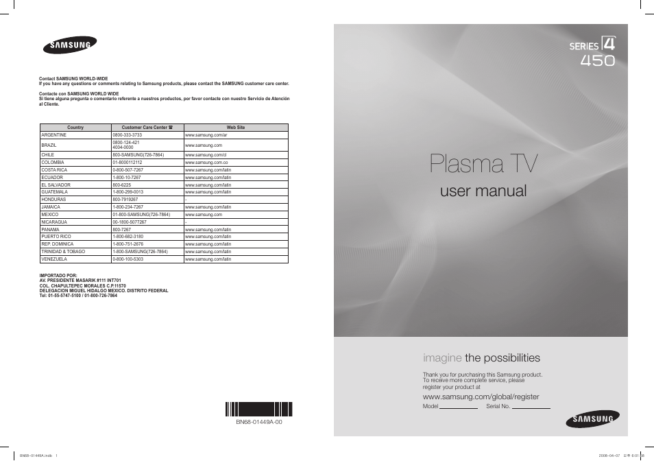 Samsung PL50A450P1XZP User Manual | 123 pages