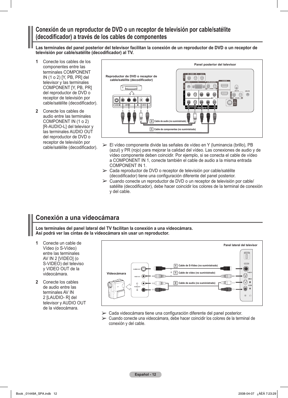 Conexión a una videocámara | Samsung PL50A450P1XZP User Manual | Page 74 / 123