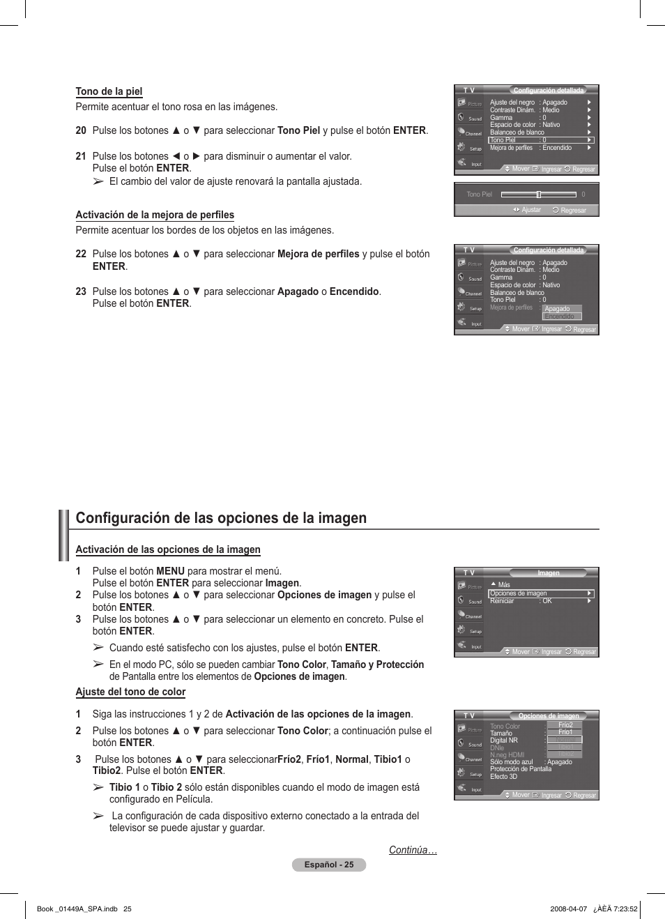 Configuración de las opciones de la imagen | Samsung PL50A450P1XZP User Manual | Page 87 / 123