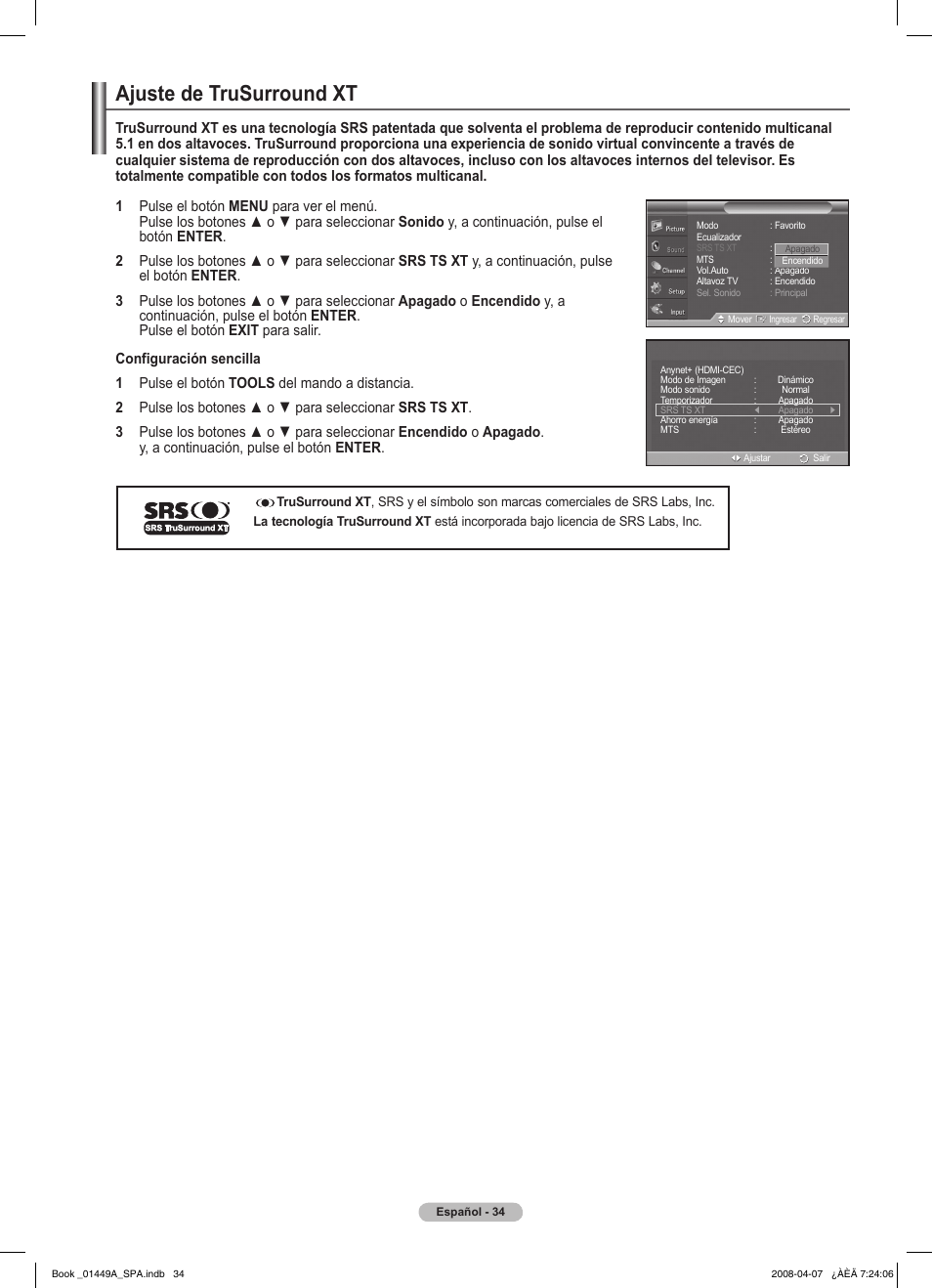 Ajuste de trusurround xt | Samsung PL50A450P1XZP User Manual | Page 96 / 123