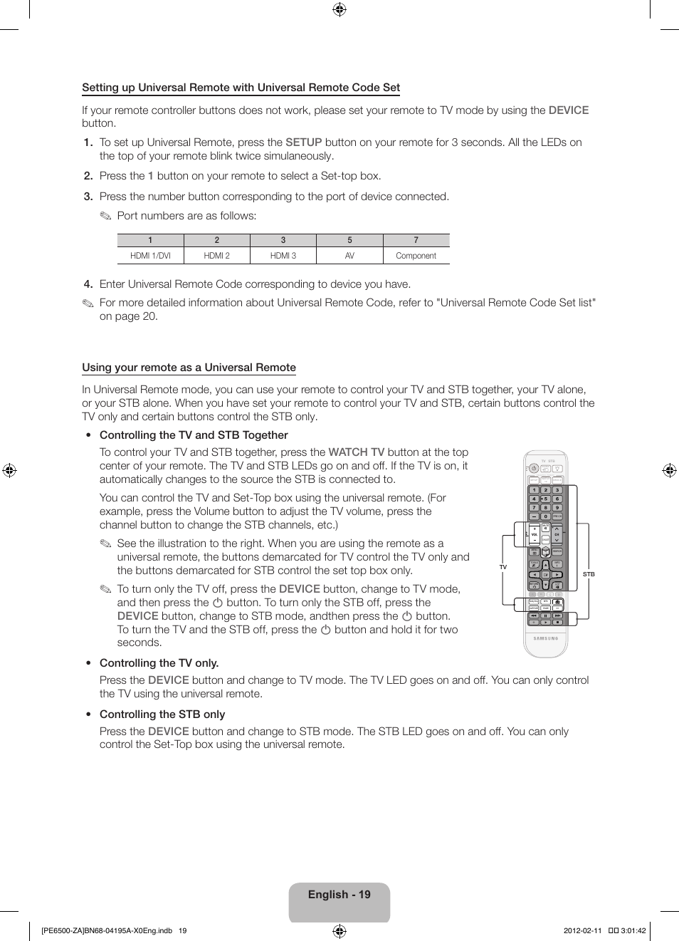 Port numbers are as follows | Samsung PN60E6500EFXZA User Manual | Page 19 / 43