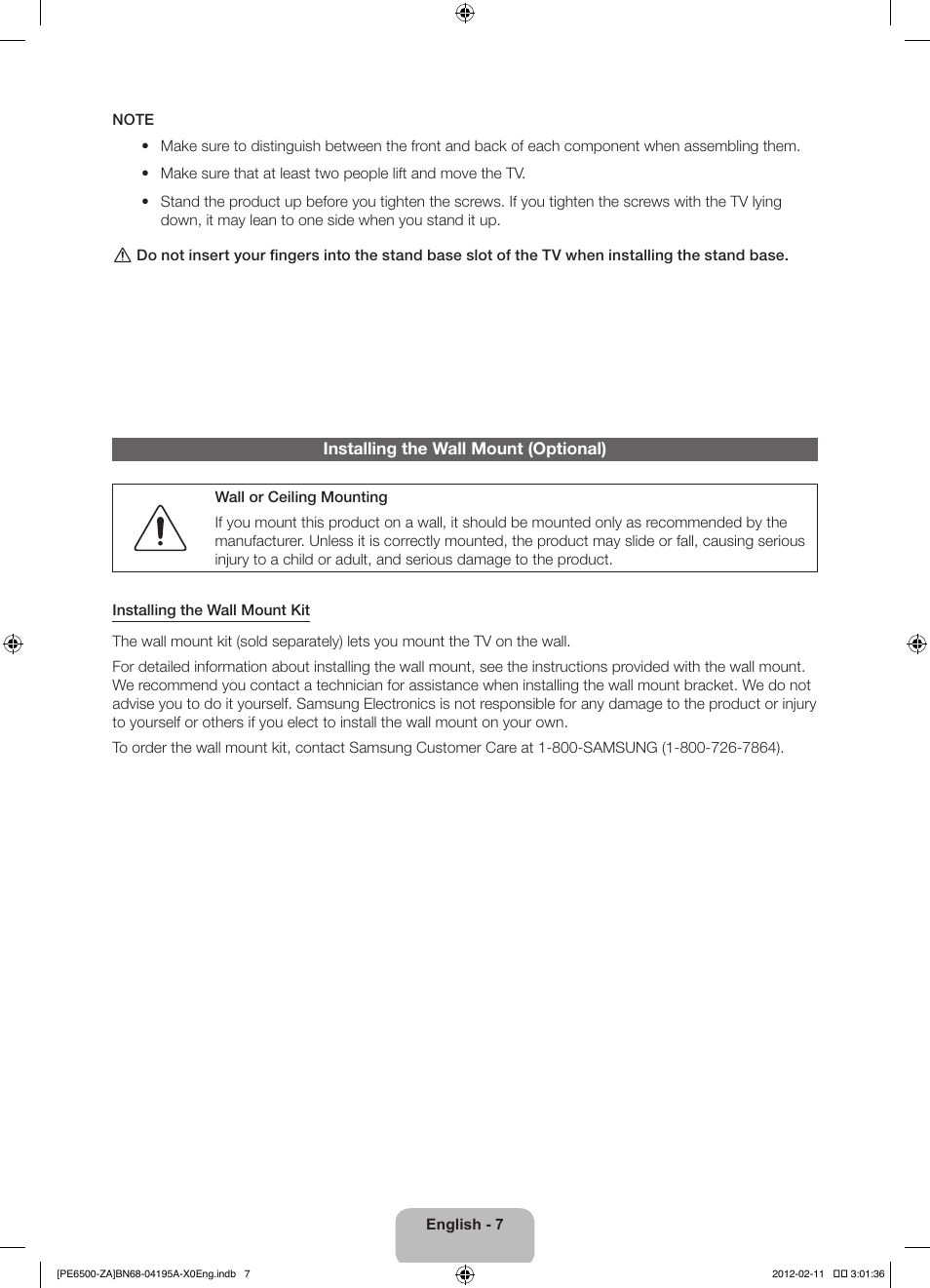 Samsung PN60E6500EFXZA User Manual | Page 7 / 43