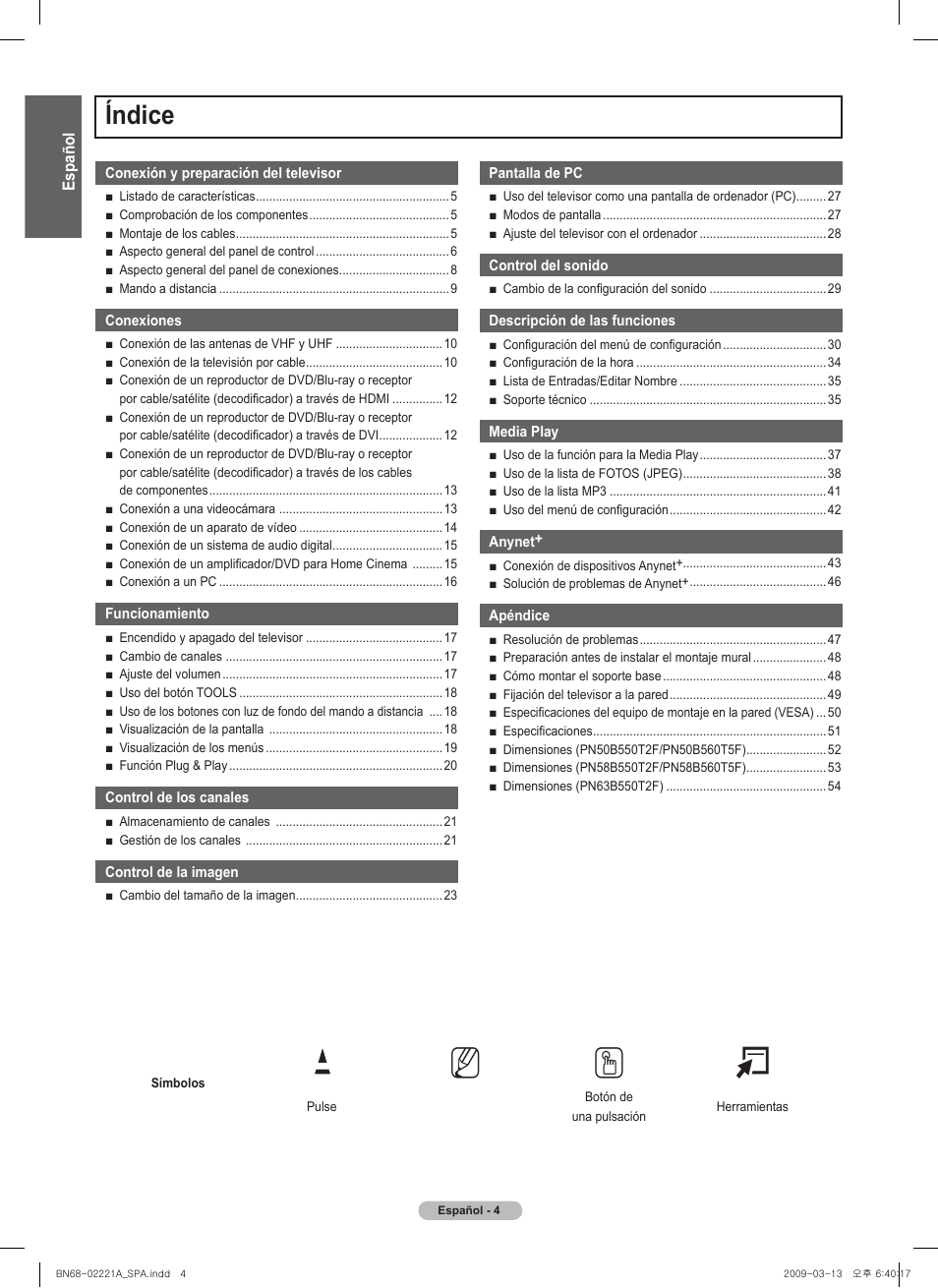 No t, Índice | Samsung PN58B560T5FXZA User Manual | Page 57 / 107