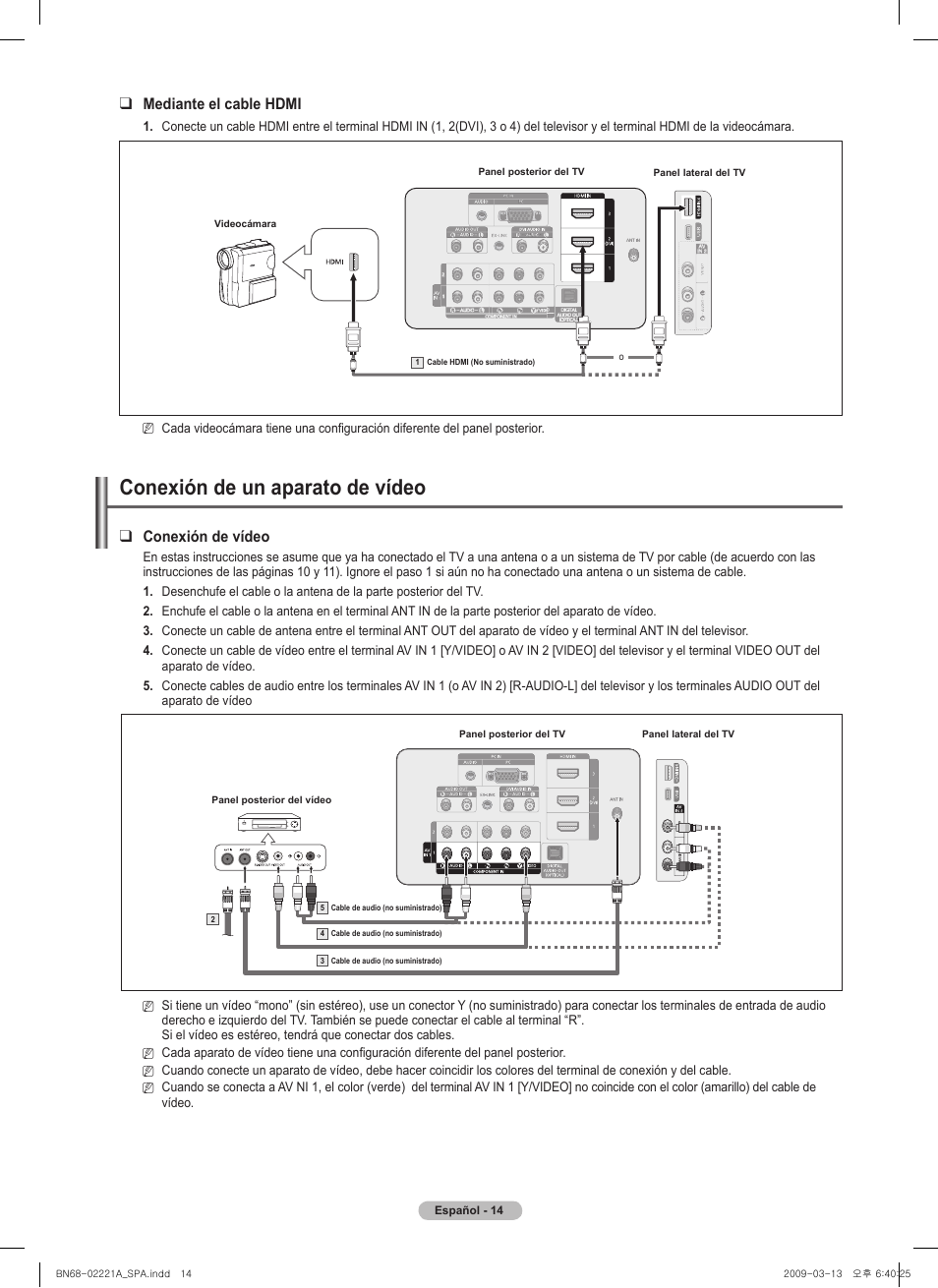 Conexión de un aparato de vídeo, Conexión de vídeo, Mediante el cable hdmi | Samsung PN58B560T5FXZA User Manual | Page 67 / 107
