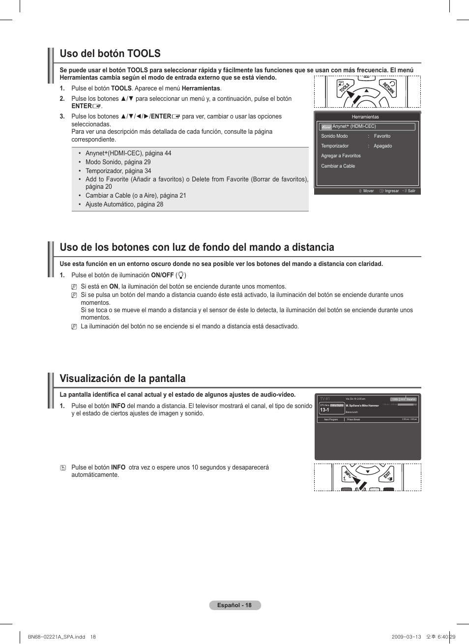 Visualización de la pantalla, Uso del botón tools | Samsung PN58B560T5FXZA User Manual | Page 71 / 107