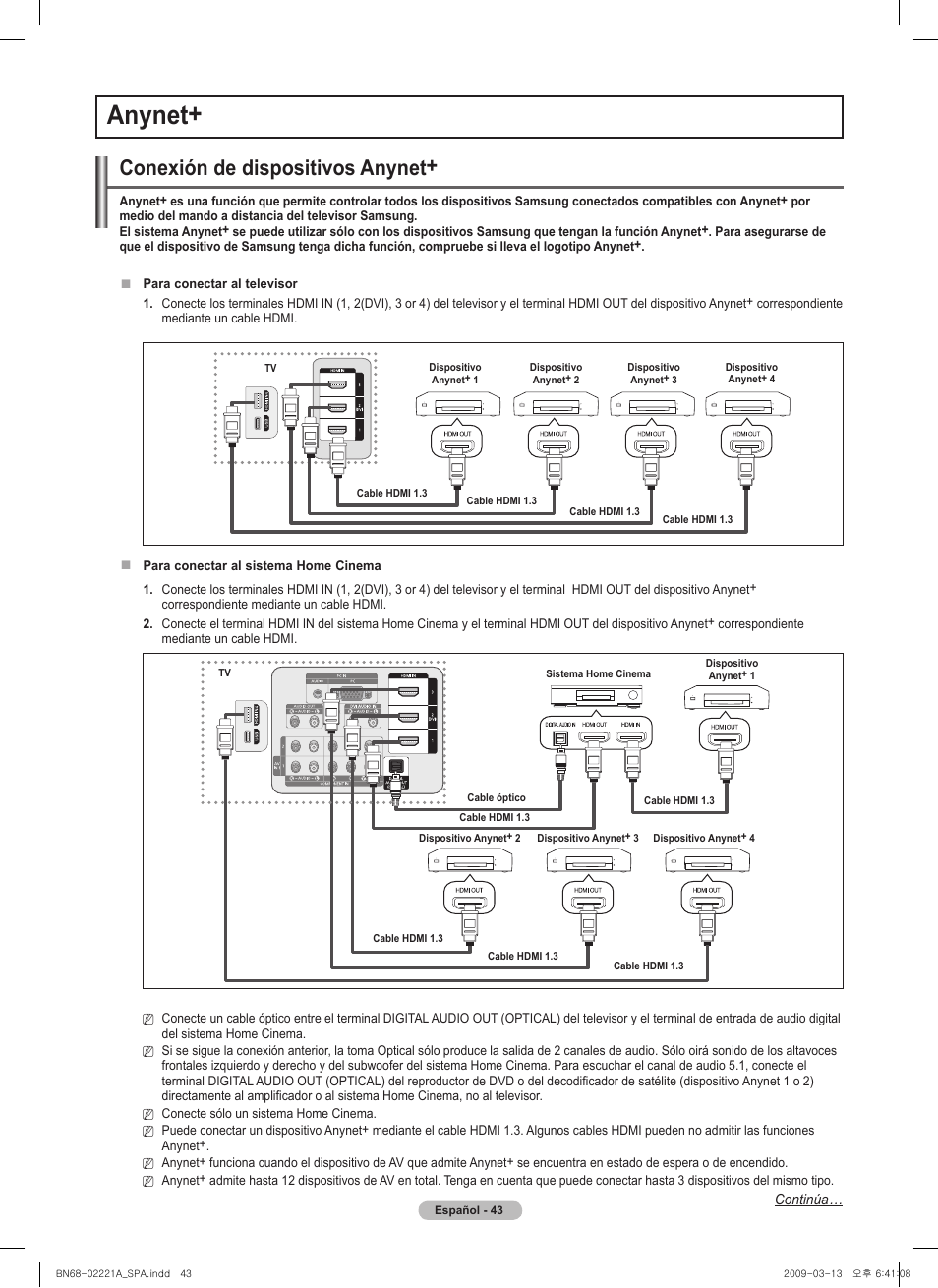 Anynet, Conexión de dispositivos anynet | Samsung PN58B560T5FXZA User Manual | Page 96 / 107